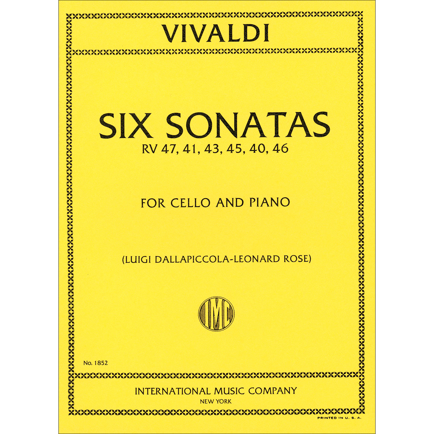 Six Sonatas For Cello And Piano; Antonio Vivaldi (International ...